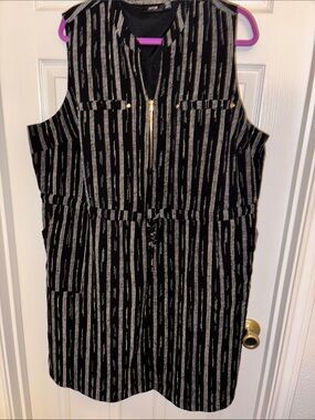 Apt. 9 Black and Silver Striped Sleeveless Drawstring Mini Dress